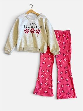 Rylee Faith Holiday Little Sugar Plum Kids Pink & Light Gray Matching Set 6T